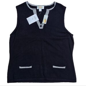 NWT Talbots Petites Sleeveless‎ V-Neck Black Sweater White Accents Size M